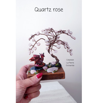 Arbre de vie en Quartz rose et son Dragon  .