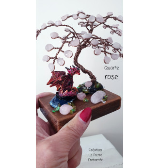Arbre de vie en Quartz rose et son Dragon  .
