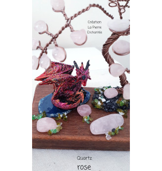 Arbre de vie en Quartz rose et son Dragon  .