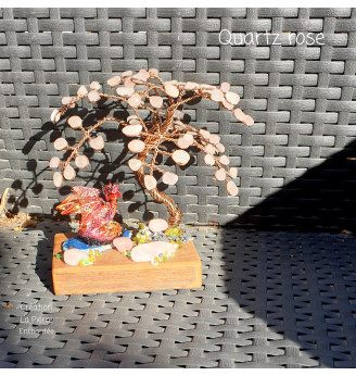 Arbre de vie en Quartz rose et son Dragon  .