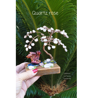 Arbre de vie en Quartz rose et son Dragon  .