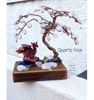 Arbre de vie en Quartz rose et son Dragon  .
