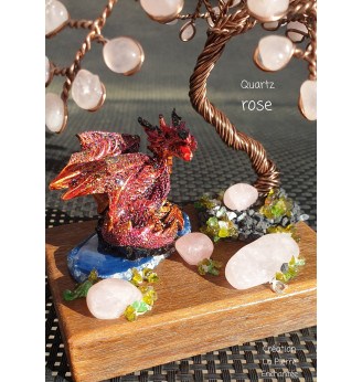 Arbre de vie en Quartz rose et son Dragon  .