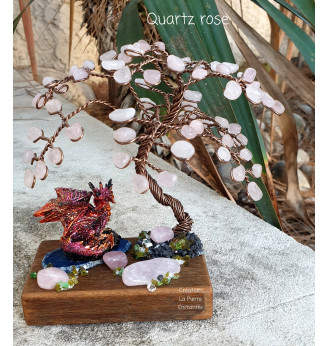 Arbre de vie en Quartz rose et son Dragon  .