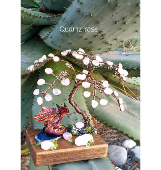 Arbre de vie en Quartz rose et son Dragon  .