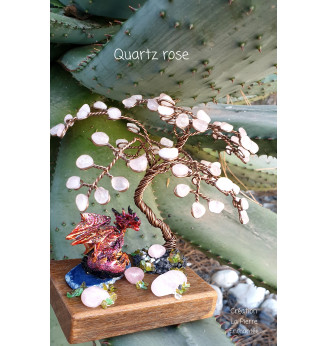 Arbre de vie en Quartz rose et son Dragon  .