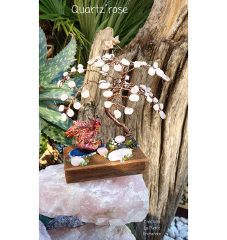Arbre de vie en Quartz rose et son Dragon  .