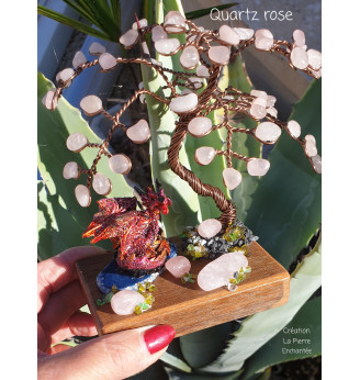 Arbre de vie en Quartz rose et son Dragon  .