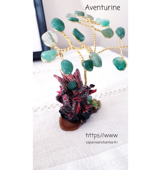 Arbre de vie en Aventurine et son Dragon sur Agate .