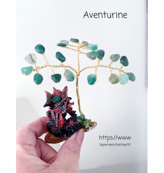 Arbre de vie en Aventurine et son Dragon sur Agate .