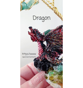 Arbre de vie en Aventurine et son Dragon sur Agate .