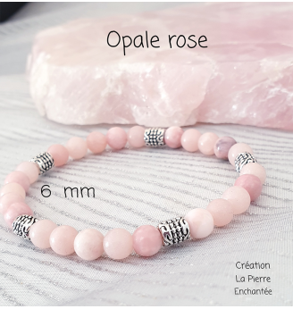 Bracelet en Opale Rose Naturelle 6 mm Argenté – Pierre Naturelle