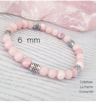 Bracelet en Opale Rose Naturelle 6 mm Argenté – Pierre Naturelle