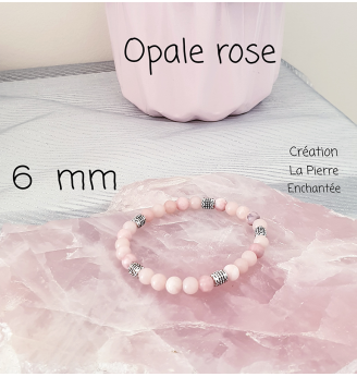 Bracelet en Opale Rose Naturelle 6 mm Argenté – Pierre Naturelle