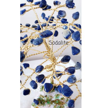 Arbre de vie en Sodalite sur un socle en Quartz rose brut.