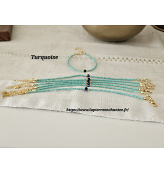 Bracelet en Turquoise et Œil porte bonheur .