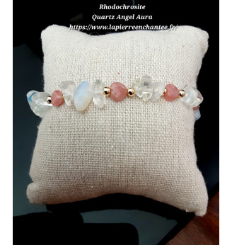 Bracelet Quartz Angel Aura et cœurs en Rhodochrosite.