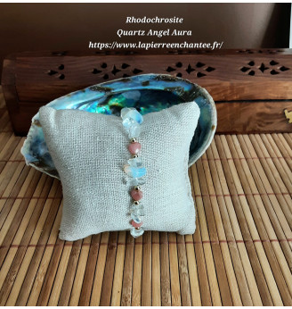 Bracelet Quartz Angel Aura et cœurs en Rhodochrosite.