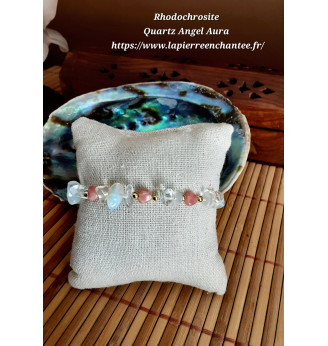 Bracelet Quartz Angel Aura et cœurs en Rhodochrosite.