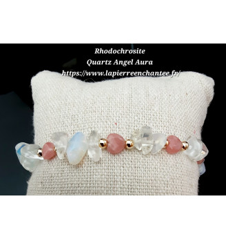 Bracelet Quartz Angel Aura et cœurs en Rhodochrosite.