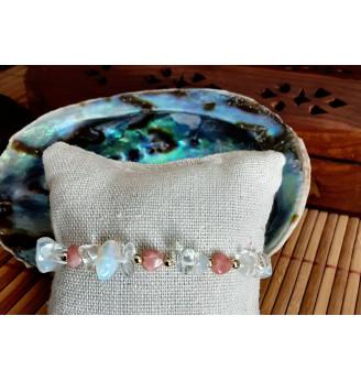 Bracelet Quartz Angel Aura et cœurs en Rhodochrosite.