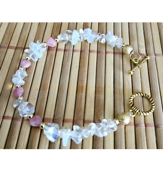 Bracelet Quartz Angel Aura et cœurs en Rhodochrosite.