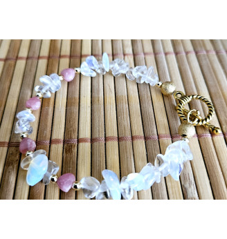 Bracelet Quartz Angel Aura et cœurs en Rhodochrosite.