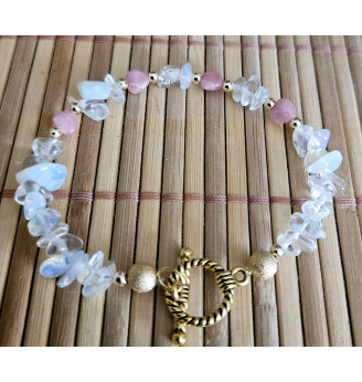 Bracelet Quartz Angel Aura et cœurs en Rhodochrosite.