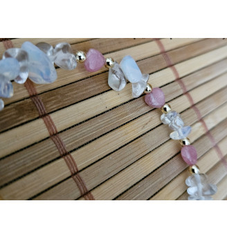 Bracelet Quartz Angel Aura et cœurs en Rhodochrosite.