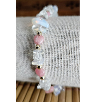 Bracelet Quartz Angel Aura et cœurs en Rhodochrosite.