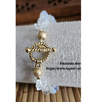 Bracelet Quartz Angel Aura et cœurs en Rhodochrosite.