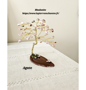Arbre de vie en Rhodonite sur tranche d'Agate.