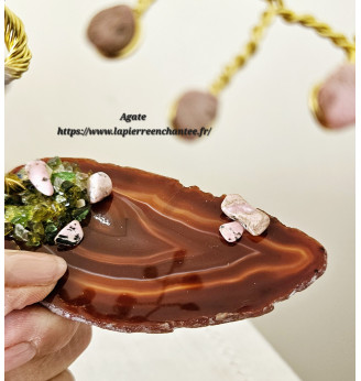Arbre de vie en Rhodonite sur tranche d'Agate.