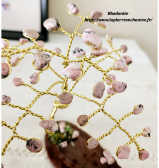 Arbre de vie en Rhodonite sur tranche d'Agate.