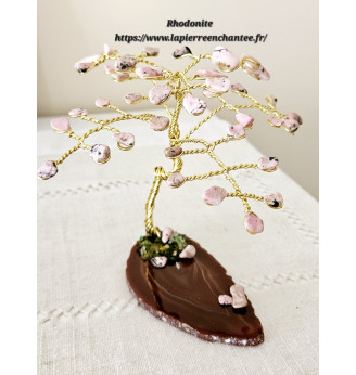 Arbre de vie en Rhodonite sur tranche d'Agate.