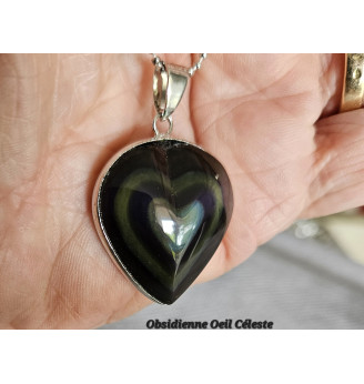 Pendentif en Obsidienne Oeil Céleste , forme cœur.