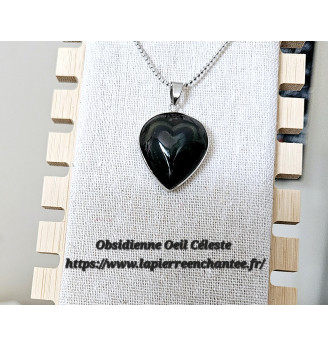Pendentif en Obsidienne Oeil Céleste , forme cœur.