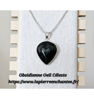 Pendentif en Obsidienne Oeil Céleste , forme cœur.