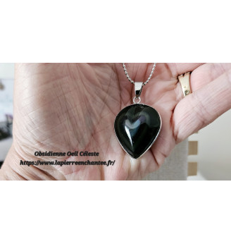 Pendentif en Obsidienne Oeil Céleste , forme cœur.