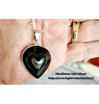 Pendentif en Obsidienne Oeil Céleste , forme cœur.