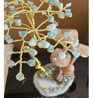 Arbre de vie  Aventurine et ses champignons en bois de Manguier.