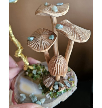Arbre de vie  Aventurine et ses champignons en bois de Manguier.