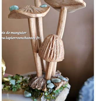 Arbre de vie  Aventurine et ses champignons en bois de Manguier.