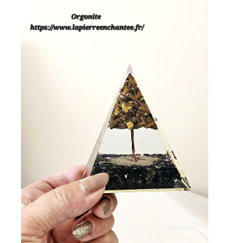 Orgonite Arbre de vie en Œil de tigre et Tourmaline noire.