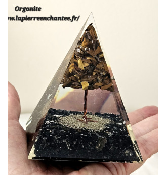 Orgonite Arbre de vie en Œil de tigre et Tourmaline noire.