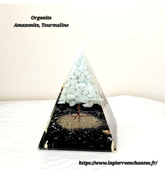 Orgonite Arbre de vie en Amazonite et Tourmaline.