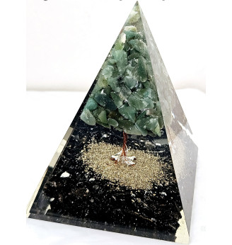 Orgonite Arbre de vie en Aventurine et Tourmaline noire.