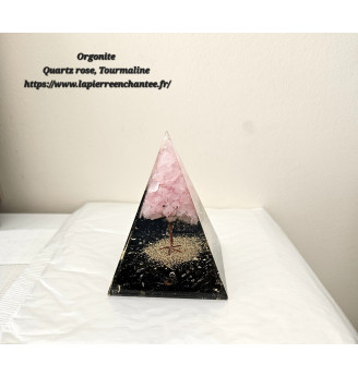 Orgonite Arbre de vie en Quartz rose et Tourmaline noire.