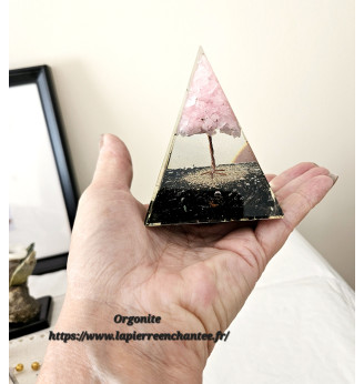 Orgonite Arbre de vie en Quartz rose et Tourmaline noire.