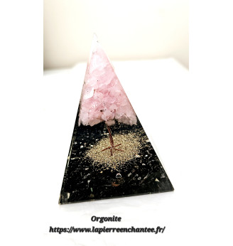 Orgonite Arbre de vie en Quartz rose et Tourmaline noire.
